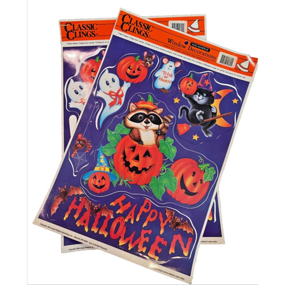 Halloween Decor Wild Pumpkins 1994 Classic Clings Window Clings Stickers NOS - Picture 5 of 7